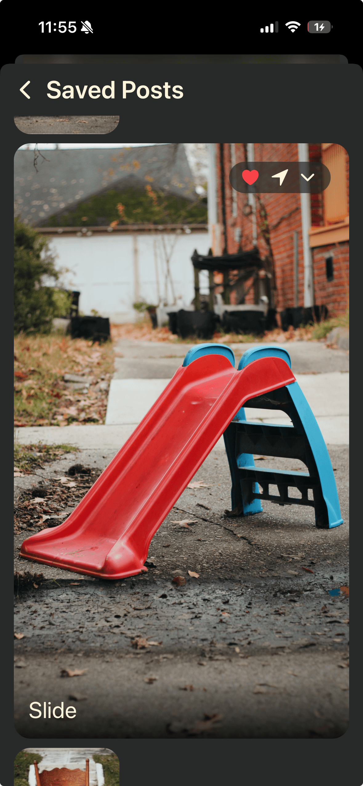 Curby saved posts screen
